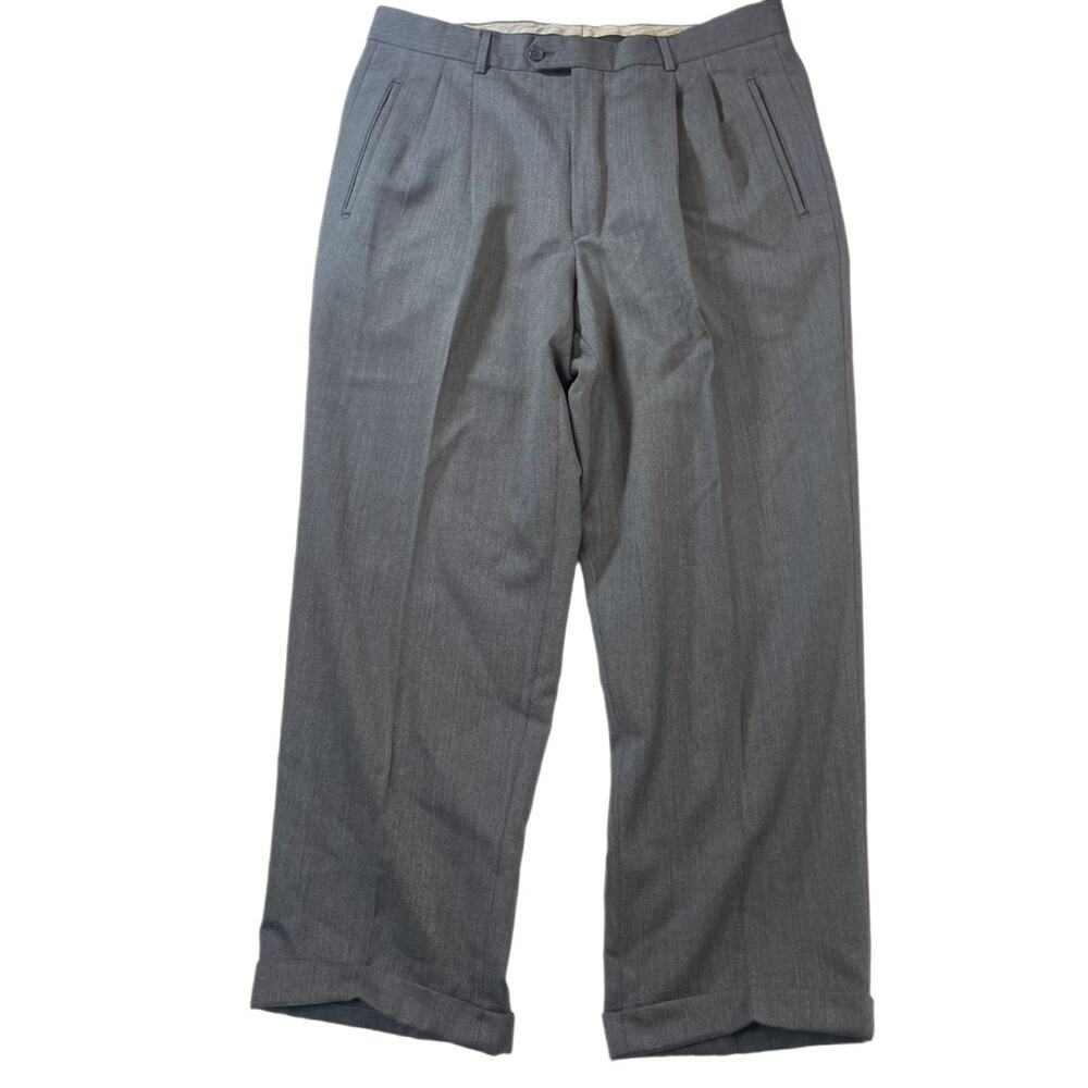 Lanificio Comero Men's Super 100's Wool Pleated Cuffed Trousers Gray W36 L30